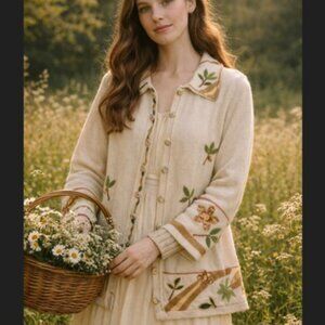 Vintage Storybook Knits Beaded Cardigan 1X Boho Granny Chic